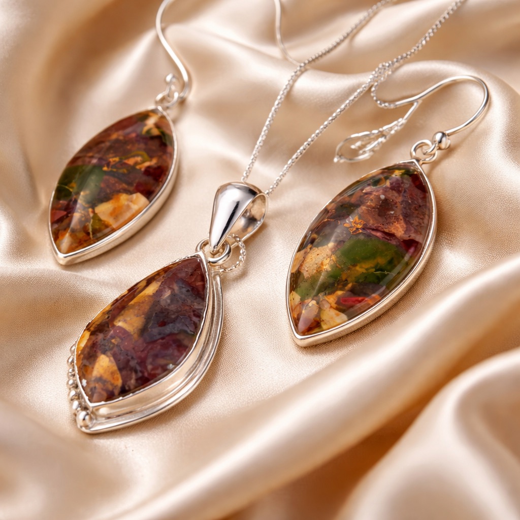Purple Cow Jasper Necklace Earring Set 89$